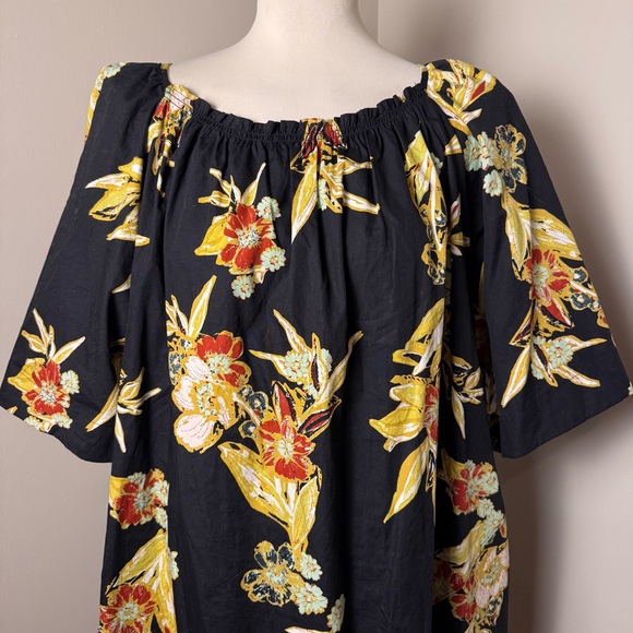 FREE PEOPLE Jodie Tropical Print Kimono Sleeve Mini Dress BLACK / LARGE - Picture 3 of 14